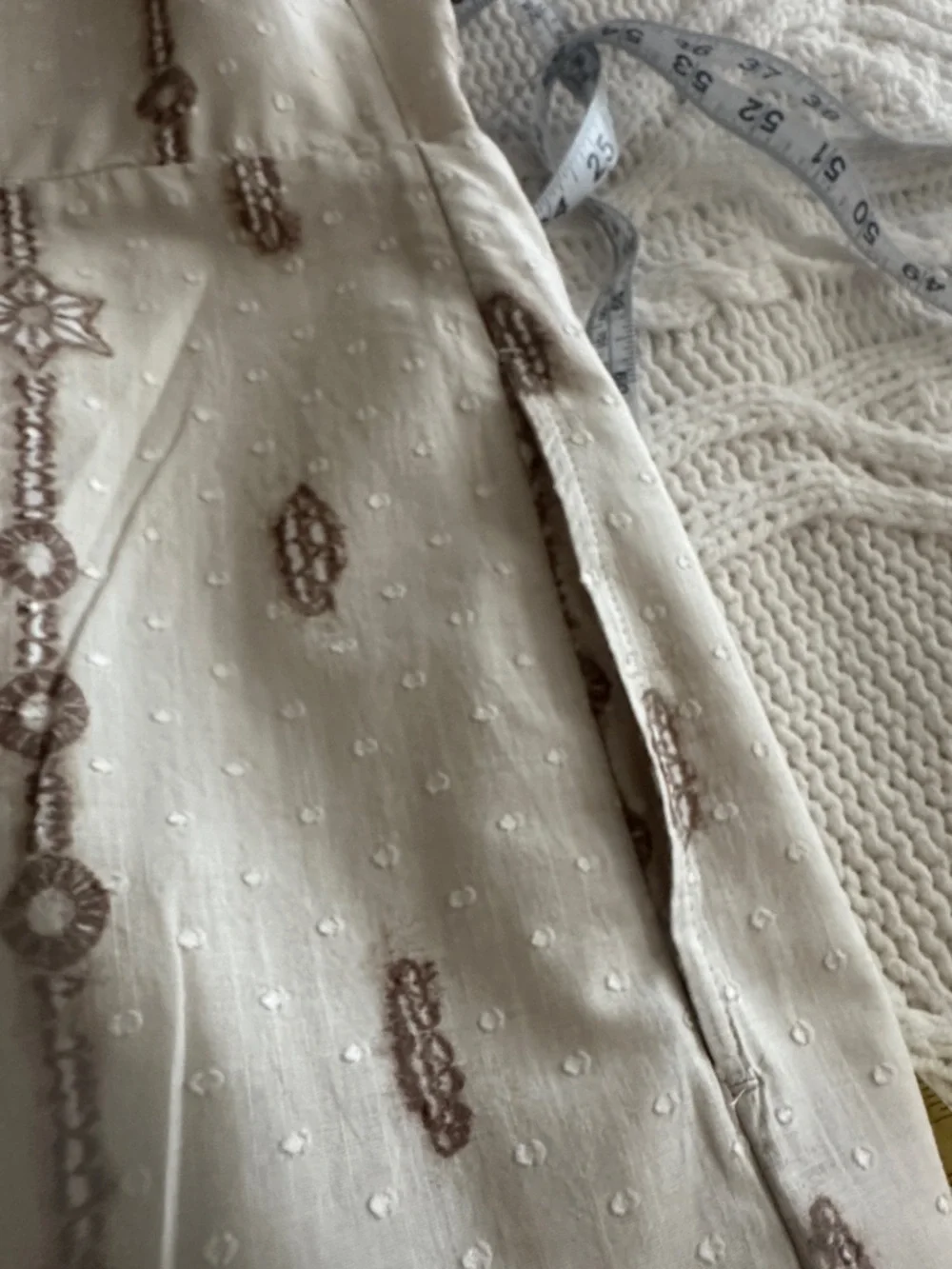 100% Cotton - White/Cream Embroidered Summer Dress - Neutral Floral + Pockets - Picture 9 of 12